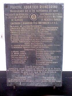 Placa de Fundação do Parque Aquatico.